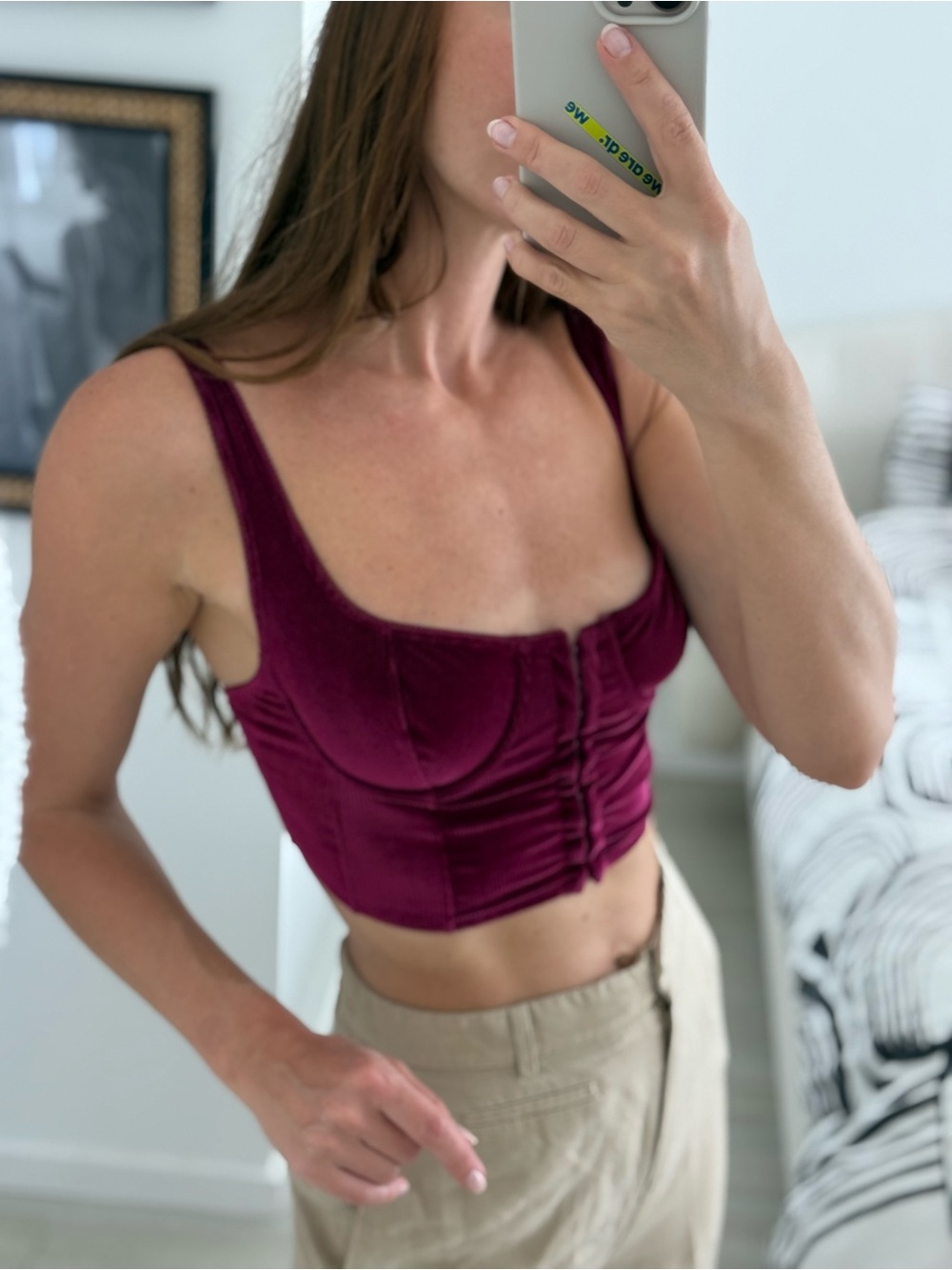 Urban Outfitters Burgundy Velvet Cropped Bustier